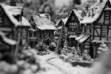 Poster - A black and white photo of a small town. Suitable for various uses