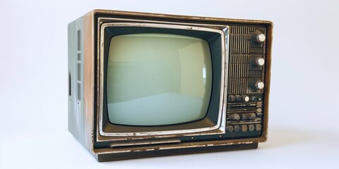 Wall Mural - An old fashioned television set placed on a white surface. Suitable for use in retro or vintage-themed projects