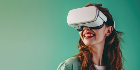 Poster - A woman wearing a virtual reality headset. Can be used for technology and gaming concepts