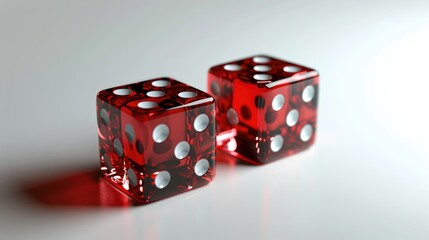 Poster - Two red dice sitting next to each other on a table. Can be used for gambling or game-related concepts