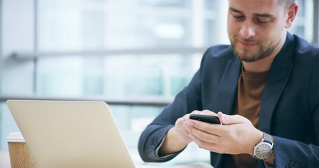 Aufkleber - Businessman, laptop and phone call for discussion, communication or networking at office. Happy man or employee working on computer talking on mobile smartphone for business conversation at workplace