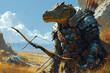 illustration of a crocodile soldier carrying an arrow