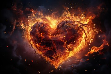Poster - Embers Unleashed A Fiery Heart Ignites the Abyss of a Midnight Canvas Generative AI