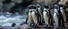 Group Of Lively Humboldt Penguins.