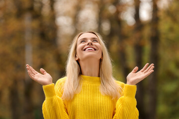 Sticker - Autumn vibes. Portrait of happy woman outdoors