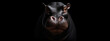 A hyperrealistic portrait showcases a morphed hippo against a black background, highlighting its detailed features.