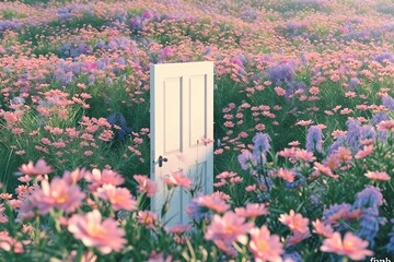 Wall Mural - Abstract flower field scene. 3d rendering. Spring background. generative ai.