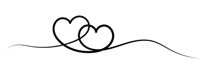 two hearts continuous one line for valentines, women, mother's day greeting invitation graphic desig
