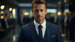 CEO - business executive - profile shot - blue  business suit - bakeh elements - handsome - stylish fashion - leadership - manager 
