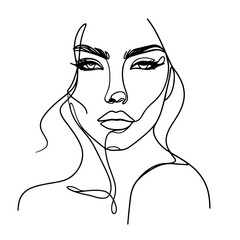 Beautiful women face line illustration template