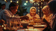 Muslim families having Iftar dinner during Ramadan at home