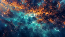 A Fantastical Cloud Formation Blending Fiery Orange With Icy Blue, Covering The Sky.
