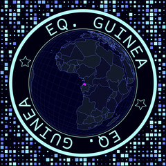 Poster - Equatorial Guinea on globe vector. Futuristic satellite view of the world centered on Equatorial Guinea. Geographical illustration with shape of country and squares background.