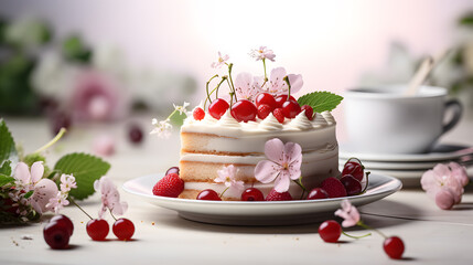 beautiful white background with birthday cake on the side