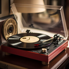 Sticker - A vintage record player with vinyl records.