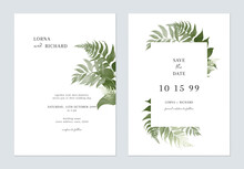 White Green Minimalist Fern Leaves Wedding Invitation