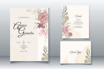 Canvas Print - Elegant wedding invitation cards template with pink and blush roses design Premium Vector