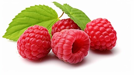 Wall Mural - Raspberry with leaves isolated on white background. isolated on white background,. Created using Generative AI Technology