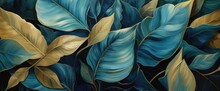 Gold And Blue Floral Leaves