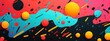 A retro '90s-inspired abstract with playful splatters and spheres, mixing neon hues and dark contrasts. Suitable for trendy designs and thematic visuals.