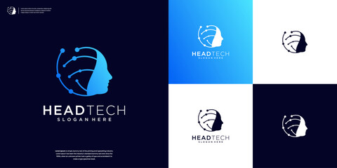 Wall Mural - Human head mind and technology logo design inspiration