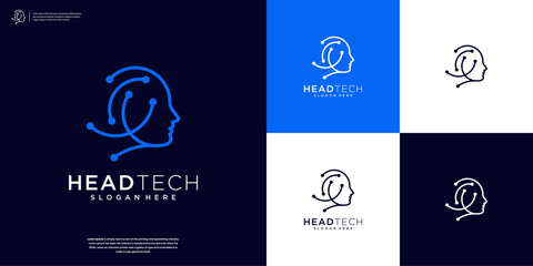 Wall Mural - Abstract human head smart technology logo design template.