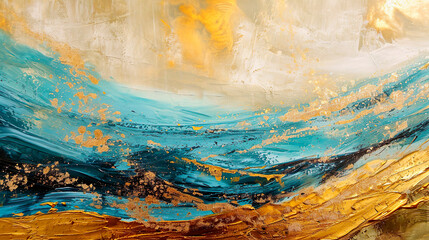 Wall Mural - Abstract textured background of oil painting, golden brush strokes, splash, wavy