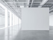 Contemporary art gallery with blank walls and industrial ceiling on a bright day. Generative AI