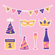 © junasaji - New Year decoration art vector. Cute and simple party celebration designs
