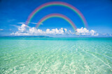 Fototapeta Do akwarium - 沖縄の美しいサンゴ礁の海にかかる虹