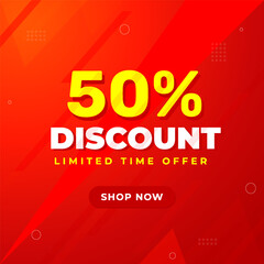 Wall Mural - 50 percent discount banner promotion template with 3d text on red background. special deal label des
