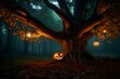 Imagine a dialogue between the enchanted tree trunk and a curious passerby on Halloween night