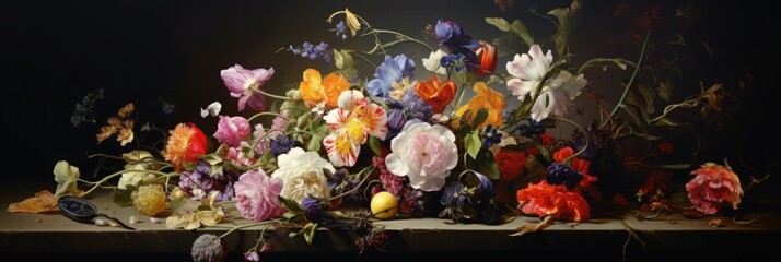 Wall Mural - Still life with mixed bouquet of flowers