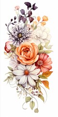 Aufkleber - Generative AI A carefully arranged bouquet showcasing a mix of exotic and traditional flowers on a clean white surface