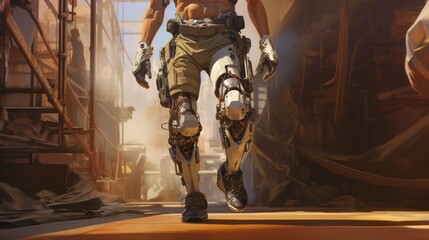 Aufkleber - Generative AI A detailed illustration of a person wearing a bionic exoskeleton, emphasizing enhanced mobility, strength, and support. photorealistic
