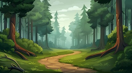 Poster - Generative AI A serene, mist-covered forest with tall trees and a hidden path.