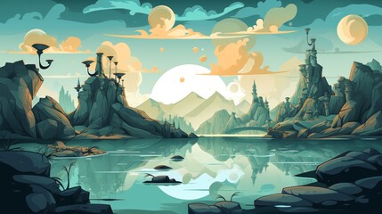 Poster - Generative AI A surreal, otherworldly landscape with floating islands.
