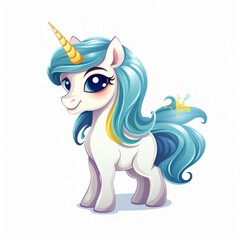 Aufkleber - Generative AI A tiny magical unicorn with a flowing mane and a shimmering horn, radiating grace.