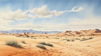 Poster - Generative AI A vast desert with sand dunes and a clear horizon. landscape watercolor