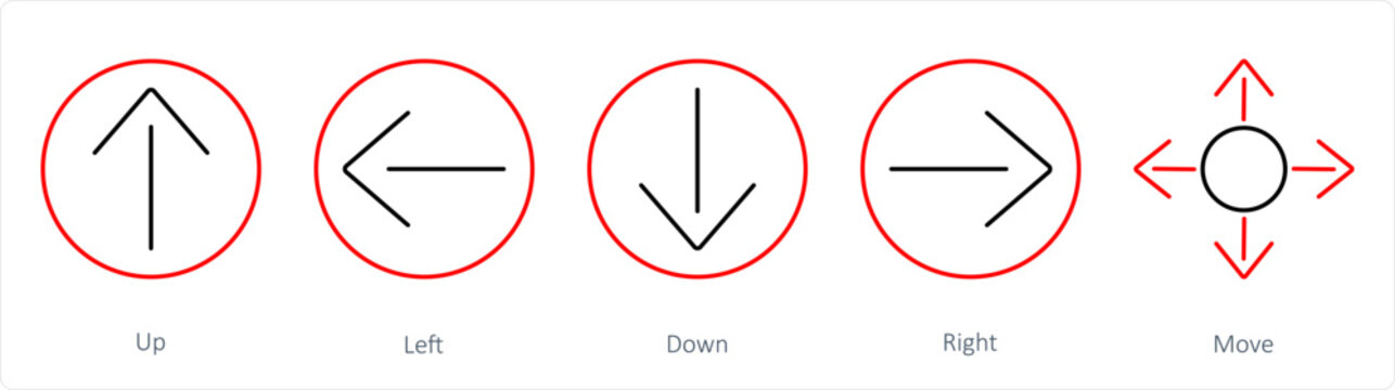 A set of 5 Direction icons as up, left, down