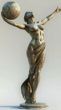 Statue Of A Strong Female Atlas, Full Body, Feminine Icon.
Discobolus Of Myron Stone Sculpture As Female With A World Globe In Hand. 