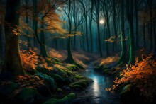 A Moonlit Forest Where Every Tree Is Adorned With Glowing, Luminescent Leaves, Casting A Magical Aura. Creatures Of Fantasy Roam Freely Under The Ethereal Glow.

