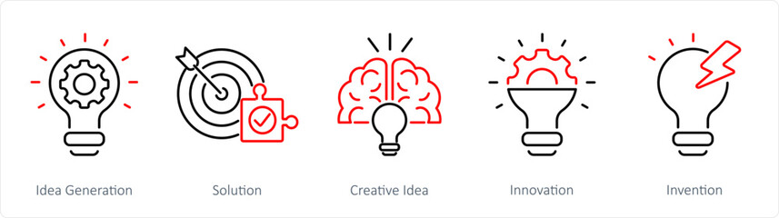 Sticker - A set of 5 Idea icons as idea generation, solution, creative idea