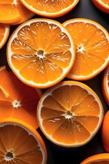 A close-up shot of freshly cut orange slices, showcasing the juicy texture and vibrant color, background image, generative AI