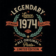 © Hasenkamp26.de - Legendary Since 1974, All Original Parts - Vintage Birthday Design. Good For Poster, Wallpaper, T-Shirt, Gift.