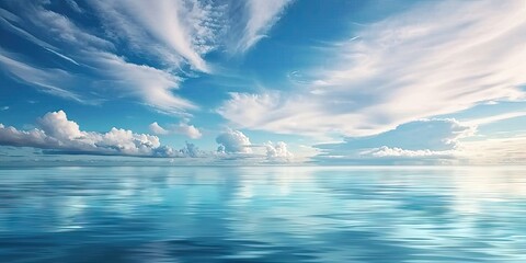 Wall Mural - coastal serenity tranquil seascape with clear blue sky capturing beauty of sunny day by ocean perfec