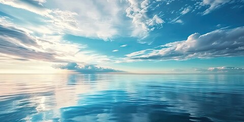 Wall Mural - coastal serenity tranquil seascape with clear blue sky capturing beauty of sunny day by ocean perfec