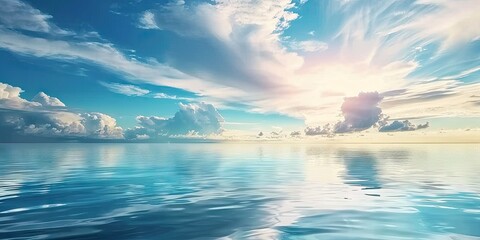 Wall Mural - coastal serenity tranquil seascape with clear blue sky capturing beauty of sunny day by ocean perfec
