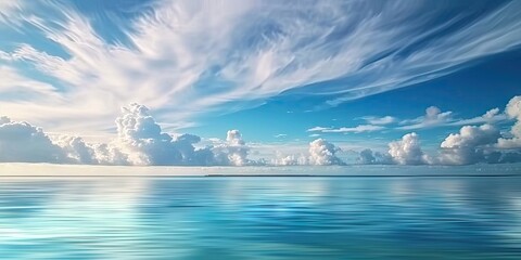 Wall Mural - coastal serenity tranquil seascape with clear blue sky capturing beauty of sunny day by ocean perfec