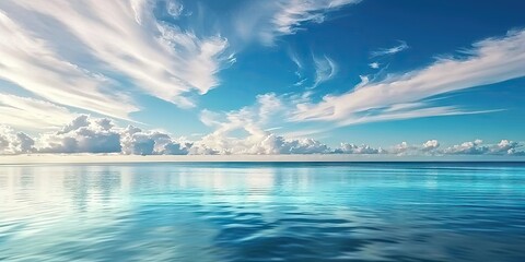 Wall Mural - coastal serenity tranquil seascape with clear blue sky capturing beauty of sunny day by ocean perfec